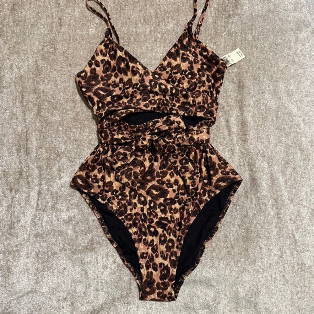 Aerie Brown and Black Leopard Print One Piece with Midriff tie